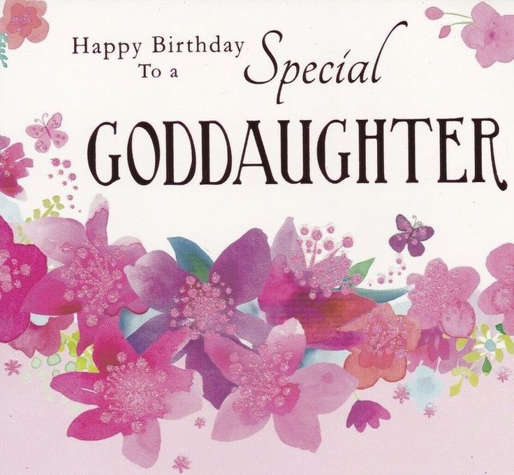 a birthday card for a goddaughter with pink flowers and butterflies on it