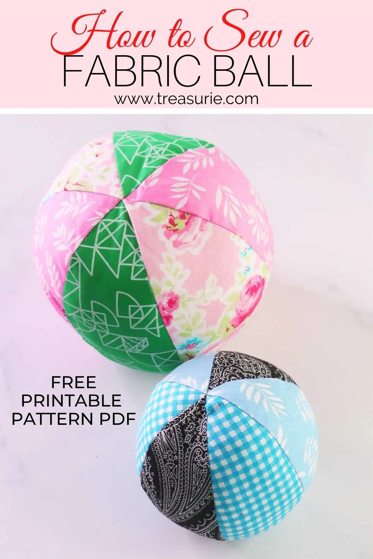 three balls with different patterns on them and the text how to sew a fabric ball