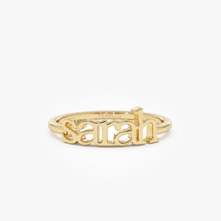 Discover personalized elegance with our Custom Name Ring, meticulously crafted from 14K solid gold. This custom stacking name ring offers a dainty and timeless piece of personalized jewelry, perfect for gifting to women on special occasions like birthdays. Delight your loved ones with this thoughtful and unique piece, sure to become a cherished keepsake. ▶ Item Details * Made to Order.  * Gold Kt: 14K Solid Gold * Custom Gold Color: Rose Gold, Yellow Gold, White Gold * Height of Letters: Short l Personalized Yellow Gold Stackable Round Rings, Elegant Personalized 14k Gold Stackable Rings, Personalized 14k Gold Initial Ring With Round Band, Personalized Initial Ring In 14k Gold With Round Band, Personalized Yellow Gold Stackable Rings, Personalized Stackable 14k Gold Rings, Classic 14k Gold Personalized Stackable Rings, Personalized Classic 14k Gold Stackable Rings, Custom Name Engraved 14k Gold Ring