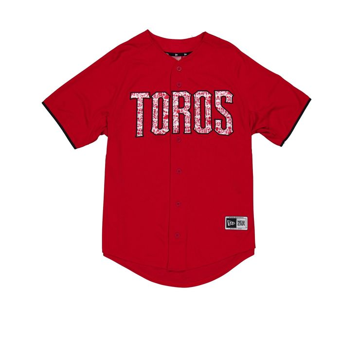 The Liga Mexicana de Beisbol is bringing fresh style. Look like a pro in our first-ever collection of jerseys and a range of matching 59FIFTY Fitted Caps. The Toros de Tijuana Red Jersey features an embroidered Toros wordmark applique at the chest with a New Era Official Merchandise patch at the front, a matching team logo at the right-wear sleeve, and a LMB logo at the rear.Fabric: 100% Polyester Red Letter Print Jersey For Baseball Season, Red Baseball Season Jersey, Red Jersey For Baseball Season Streetwear, Red Jersey For Streetwear During Baseball Season, Red Jersey Top With Baseball Collar, Red Top With Embroidered Logo For Streetwear, Red Top With Baseball Collar For Team Spirit, Throwback Red Tops For Sports Events, Sporty Red Tops With Embroidered Logo