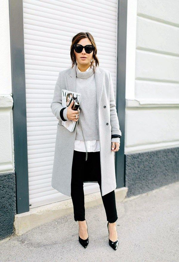 grey Office Attire Winter, Gray Coat, Stylish Winter Outfits, Outfit Chic, Work Chic, Elegante Casual, Fall Outfits For Work, Grey Coat, Winter Outfits For Work