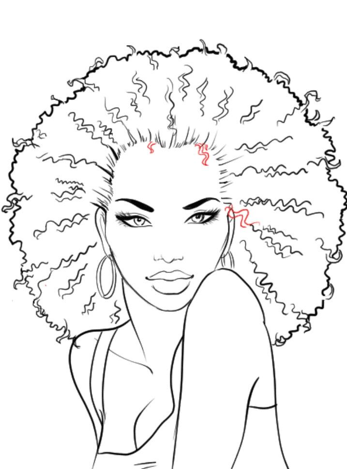 a drawing of a woman with curly hair