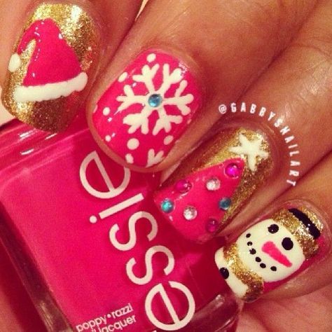 Green Ornaments, Pink Snowflake, Xmas Nail Art, Seasonal Nails, Holiday Nail Art, Girl Christmas, Get Nails, Cute Nail Art, Xmas Nails