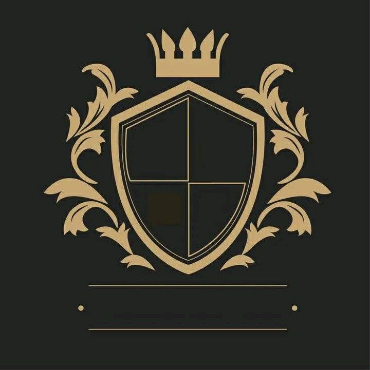 a gold and black shield with a crown on top