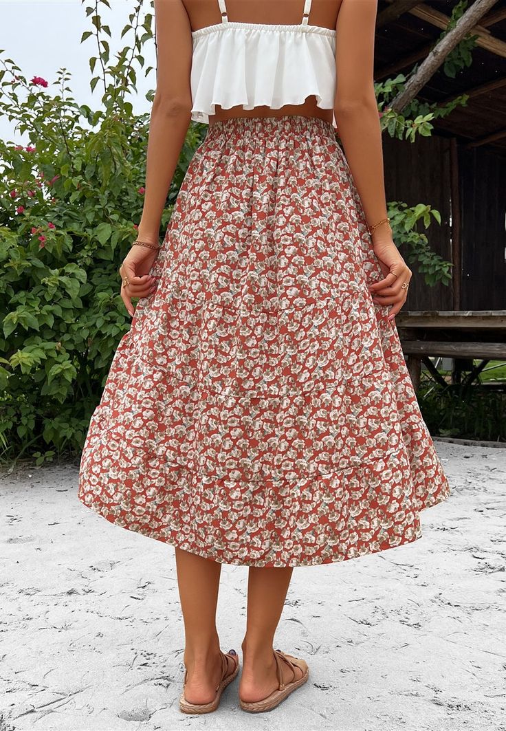 The Emes Shop skirt is detailed with a unique asymmetrical hem. Features a fun print. high waist. flowy skirt. and knee length. Pair it with a tank top and sandals for a fabulous look.MATERIALS:Â 100% PolyesterMEASUREMENTS:ÂDress Length is 31.7"-33.3"inSmall |Â Waist: 35"-37"inMedium |Â Waist: 37"-39"inLarge | Waist: 39"-41"inX Large | Waist: 41"-43"inMEASUREMENTS:ÂDress Length is 80.5"-84.5"cmSmall | Waist: 88"-93"cmMedium | Waist: 93"-98"cmLarge | Waist: 98"-103"cmX Large | Waist: 103"-108"cm Non-stretch Summer Skirt For Day Out, Non-stretch Summer Midi Skirt, Flowy Summer Midi-length Bottoms, Casual Floral Print Skirt For Vacation, Trendy Summer Midi Length Bottoms, Trendy Summer Midi Bottoms, Trendy Non-stretch Skirt For Summer, Chic Printed Summer Skirt, Printed Summer Skirt For Day Out