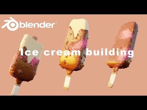 three popsicles with ice cream on them and the words ice cream building above it