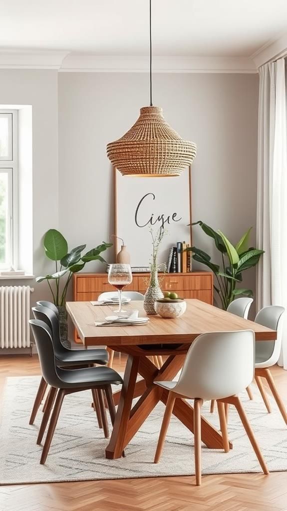 a dining room table with chairs around it