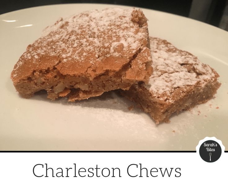 two pieces of cake on a plate with the words charleston chew's written below it