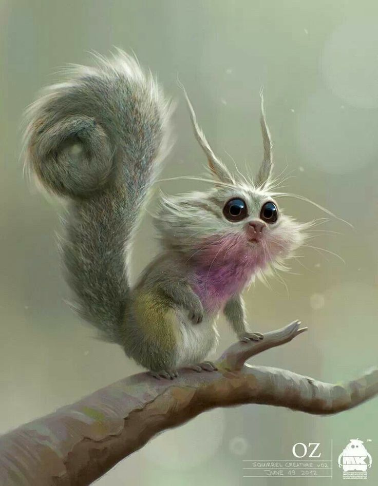 a painting of a squirrel sitting on top of a tree branch with it's eyes wide open