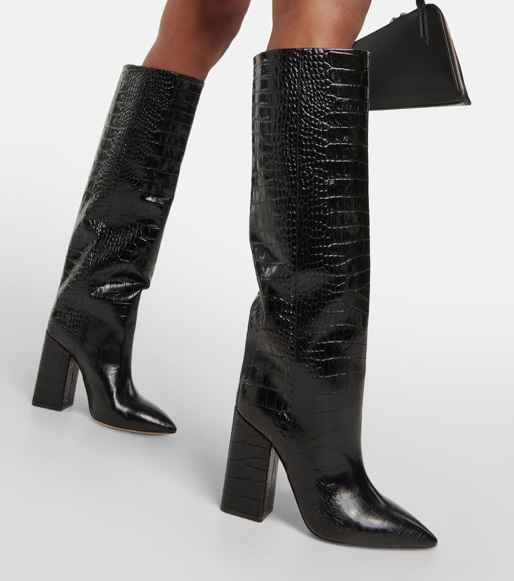 Anja Leather Knee High Boots in Black - Paris Texas | Mytheresa Luxury Calf Leather Knee-high Boots, Luxury Knee-high Boots, Chic Tall Leather Mid-calf Boots, Designer Knee-high Boots With Leather Lining, Chic Leather Mid-calf Boots, Chic Tall Leather Knee-high Boots, Designer High Heel Knee-high Boots For Work, Chic Tall Knee-high Leather Boots, Luxury Wide Calf Knee-high Heeled Boots