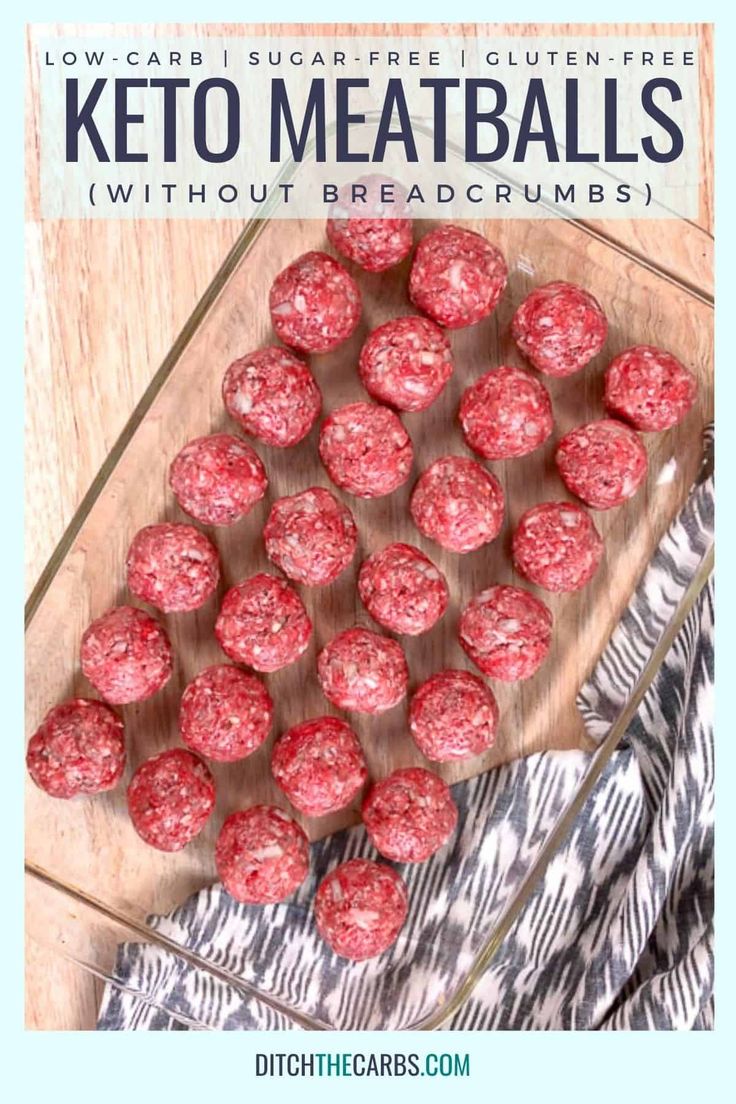 keto meatballs on a cutting board with text overlay that reads low carb sugar free gluten free keto meatballs without breadcrumbs