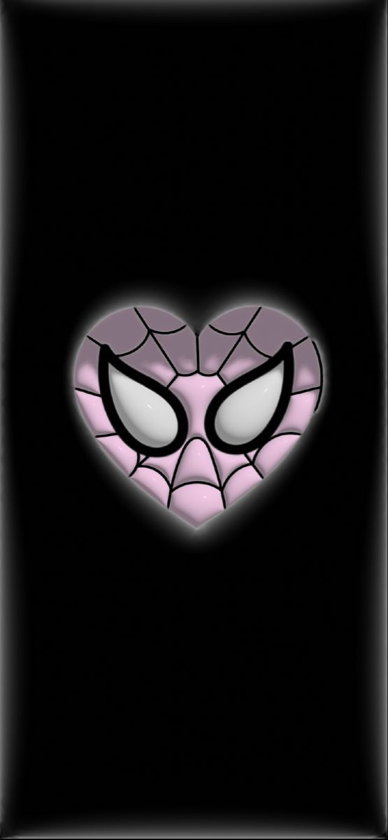 the face of spider - man in pink and black with white eyes on a black background