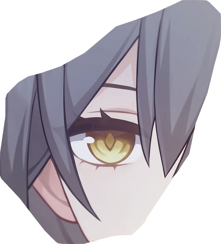 an anime character with grey hair and yellow eyes looks at the camera while staring straight ahead