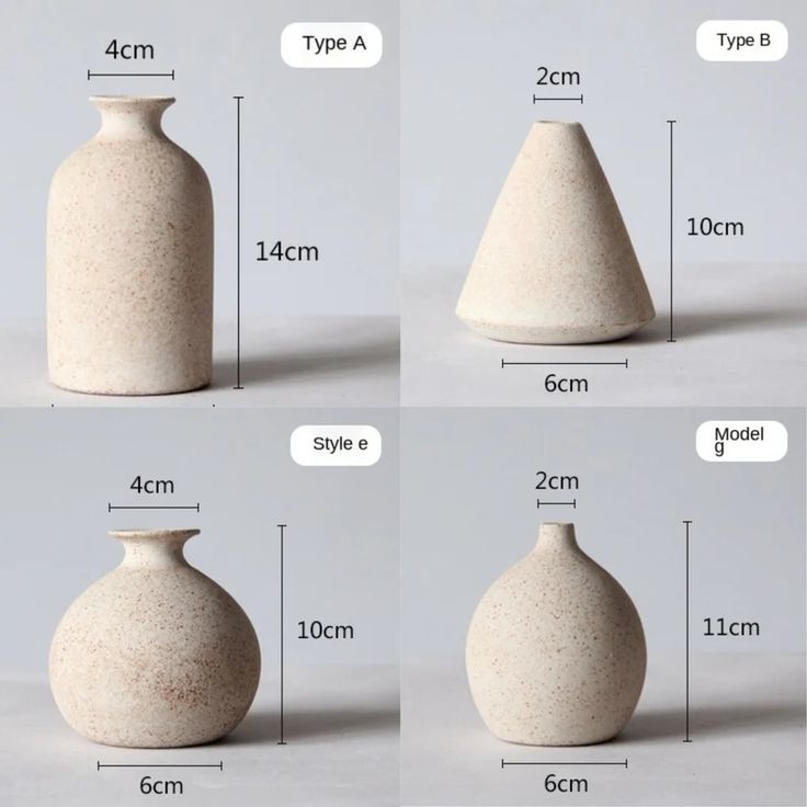 four different sizes of vases with measurements