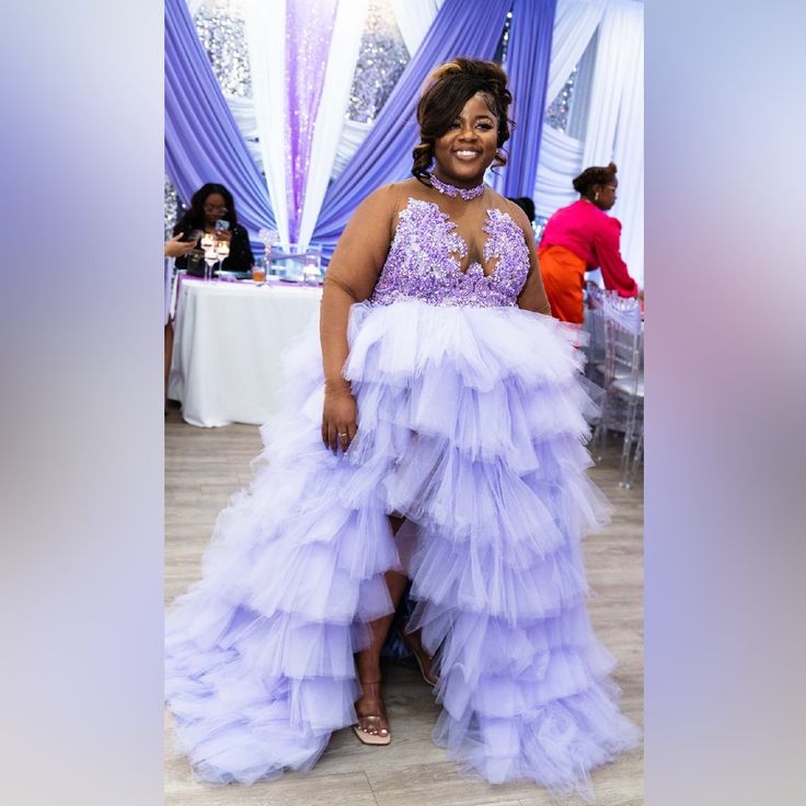 I Wore This Dress To My 30th Birthday Party! It Was Custom Made, Beautiful, And Easy To Move In. Purple Tulle Party Gown, Purple Tulle Gown For Party, Purple Party Gown With Ruffles, Purple Ruffled Gown For Party, Sleeveless Tulle Dress For Celebration, Purple Fitted Dress For Celebration, Fitted Purple Dress For Celebration, Sneaker Ball, My 30th Birthday