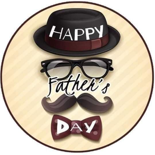 a happy father's day card with a hat, glasses and mustache on it