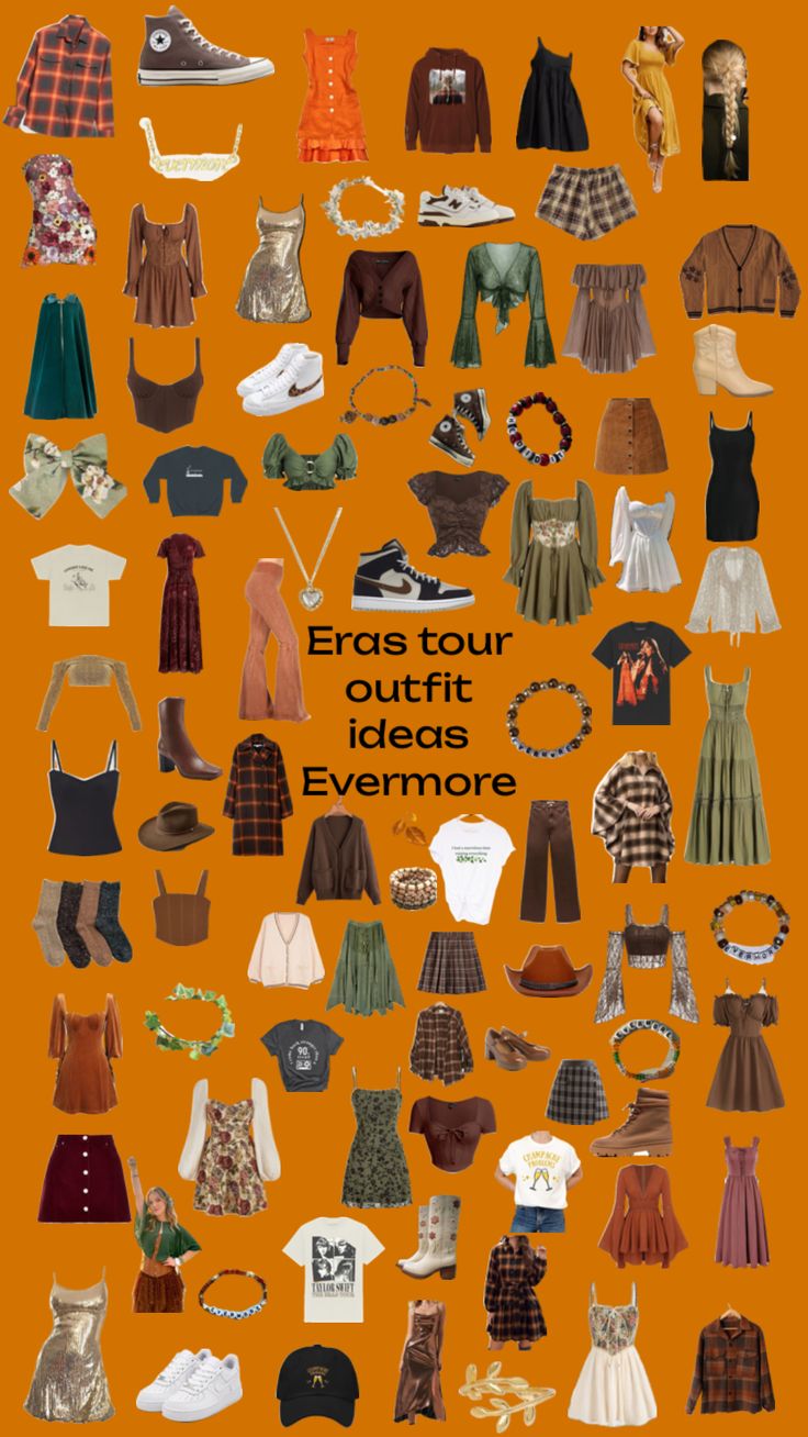 an orange poster with lots of clothes on it