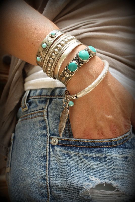 One Boho Matte Silver plated bangle Bracelet by handmadebyinali How To Wear Turquoise Jewelry, Silver And Turquoise Jewelry, Diamond Cowgirl, Cree Summer, Princess Kida, Ibiza Vibes, Turquoise Bracelets, Bracelets And Rings, Feather Bracelet