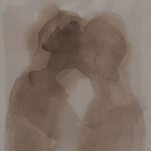 a drawing of two people kissing each other