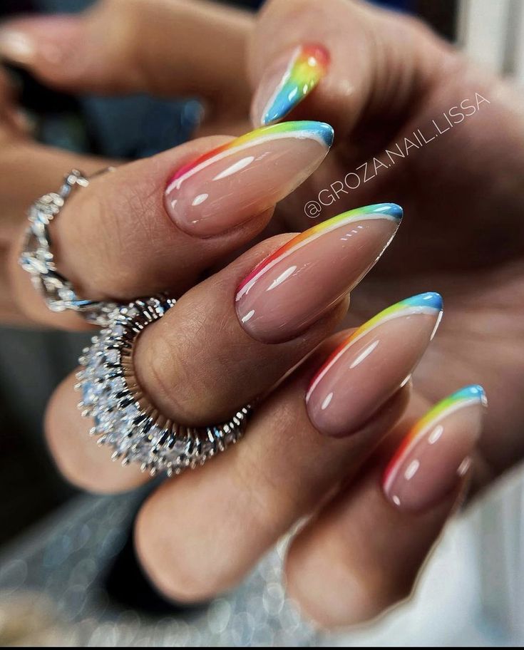 Rainbow Nails Design, Unghie Nail Art, Classy Acrylic Nails, Nails 2023, Rainbow Nails, Oval Nails, Classy Nails, Funky Nails, Chic Nails