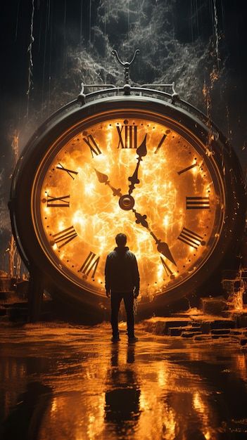 A man standing in front of a large clock | Premium Photo #Freepik #photo #time #clock #time-clock #night Time Wallpaper Clock, Clock Pictures, Time Is Gold, Background For Men, Time Background, Time Wallpaper, Watch Clock, Clock Background, Clock Photography