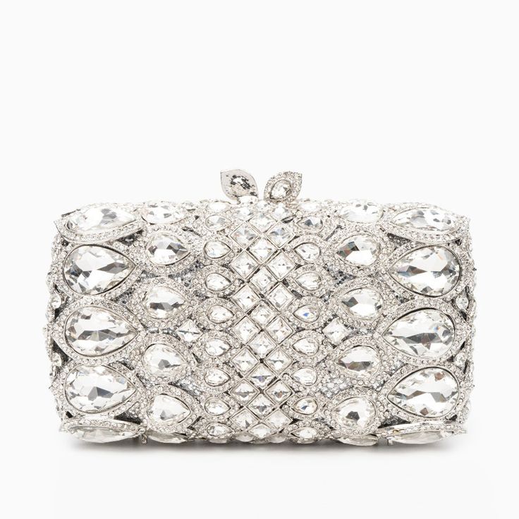 Silver Embellished Crystal Evening Clutch, Embellished Crystal Clutch For Evening, Crystal Clutch Bag With Rhinestones, Silver Embellished Crystal Bag, Silver Crystal Embellished Bags, Silver Embellished Crystal Bags, Sparkling Crystal Evening Bag For Events, Crystal Evening Bag With Rhinestones, Rectangular Silver Crystal Clutch