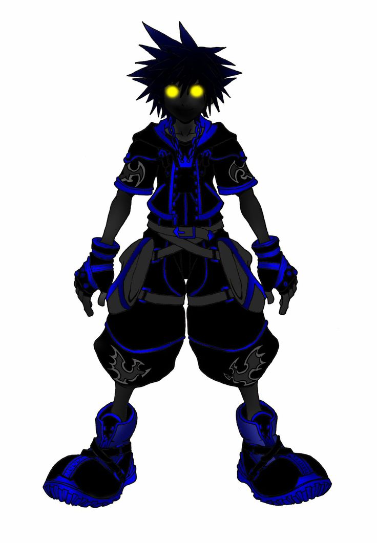 an animated character with glowing eyes and black hair, standing in front of a white background