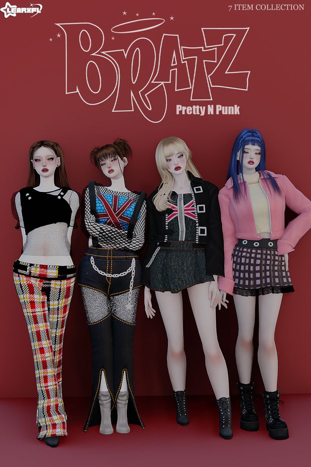 three dolls are standing next to each other in front of a red background with the words braz pretty in punk on it