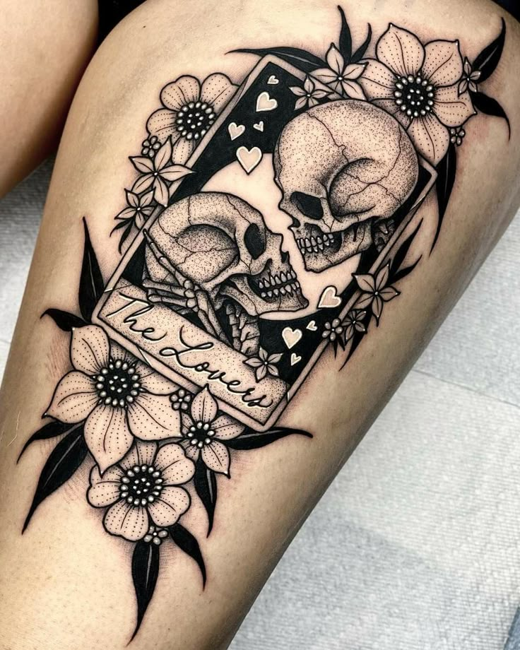 Skulls In Love Tattoo, Wiccan Sleeve Tattoos For Women, Tara Cards Tattoo, Vfd Eye Tattoo, Top Of Hand Tattoos For Women Unique, Cool Witchy Tattoos, Tattoo Cover Up Ideas For Women Ankle, Couple Skull Tattoo, Half Sleeve Tattoos For Women Upper Arm Meaningful