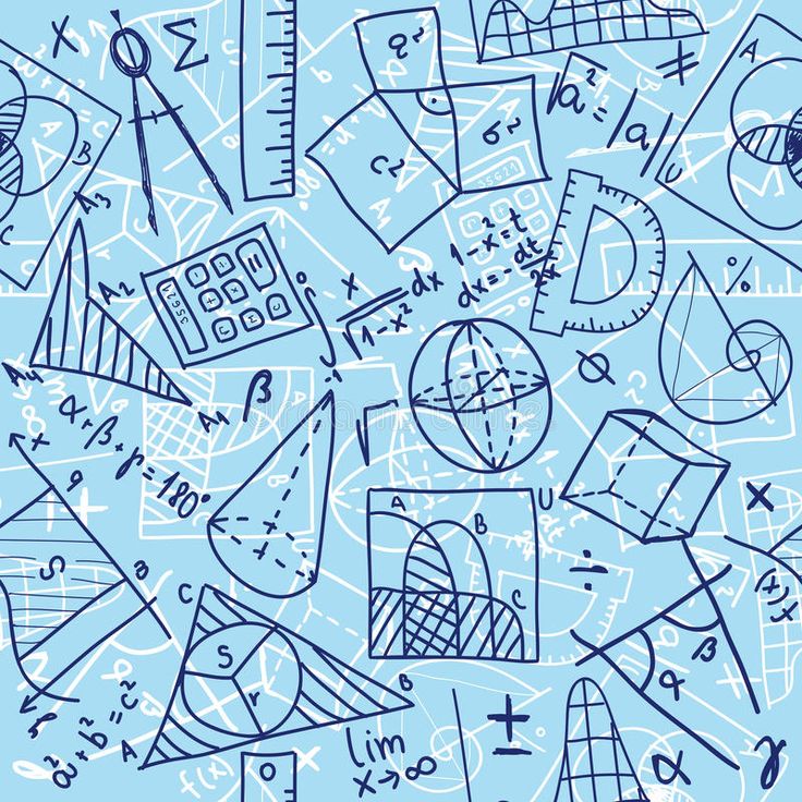 a blue and white background with many different types of math related objects on the surface