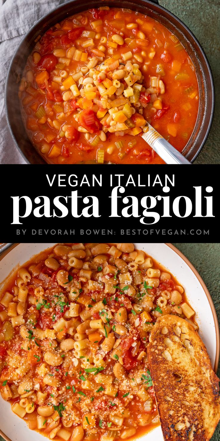 Italian Pasta & Bean Soup (Vegan Pasta Fagioli) Vegan Chili Pasta, Vegan Pasta Fagioli, Vegan Dinner Soup, Vegan Pasta E Fagioli, Traditional Italian Recipes Vegan, Plant Based Recipes Soup, New Veggie Recipes, Easy Vegan Soups Quick, Easy Vegan Dinners For Families