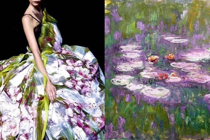 two paintings one with flowers and the other with water lillies