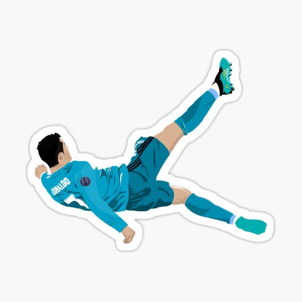 a soccer player is kicking the ball with his foot sticker on it's side