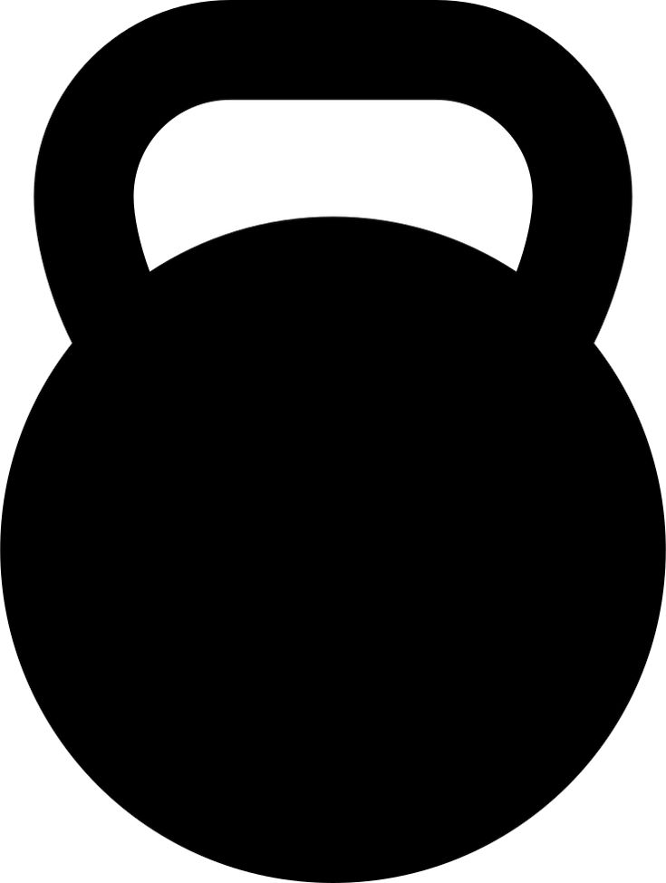 a black and white silhouette of a kettle weight on a white background with clipping area for text