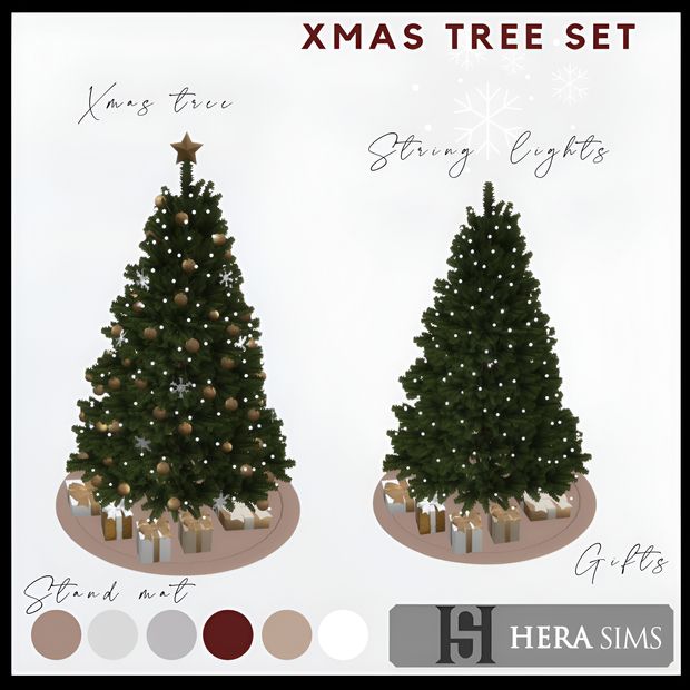 the xmas tree set includes two small trees with presents under them and three smaller ones below