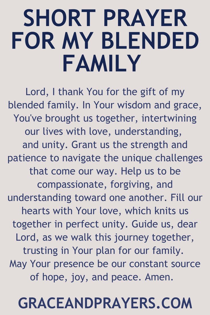 a poem written in blue and white with the words short prayer for my blended family