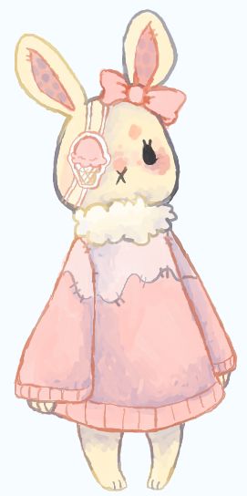 a drawing of a bunny in a pink dress