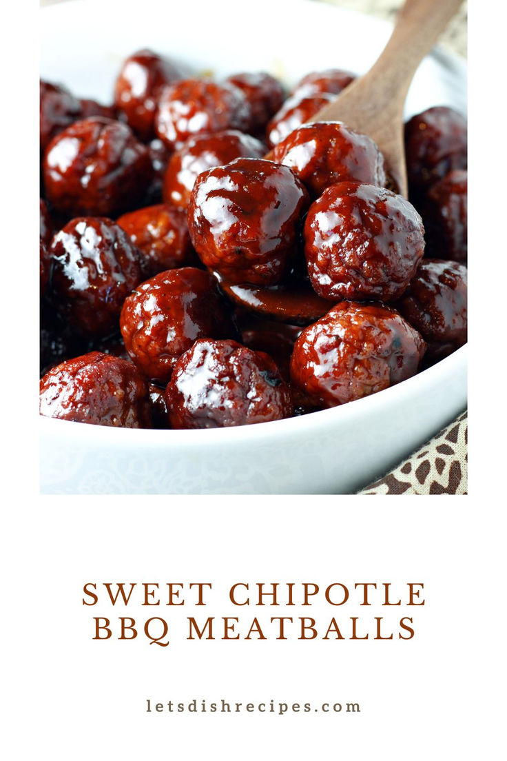 sweet chipotle bbq meatballs in a white bowl