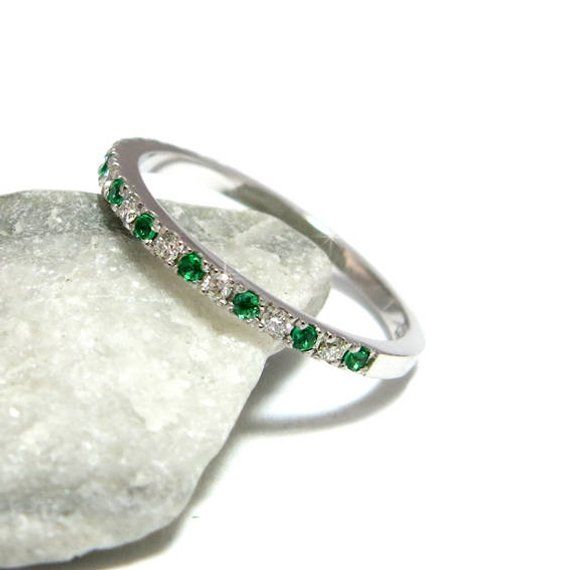 Emerald gemstone ring Emerald diamond ring Gemstone wedding | Etsy Elegant Green Diamond Eternity Band, Elegant Green Channel-set Rings, Formal Green Stackable Rings, Green Diamond Channel Set Rings, Elegant Green Eternity Band For May Birthstone, Elegant Green May Birthstone Eternity Band, Green Diamond Eternity Band With Prong Setting, Cubic Zirconia Emerald Cut Half Eternity Ring, Green Diamond Birthstone Ring With Round Band