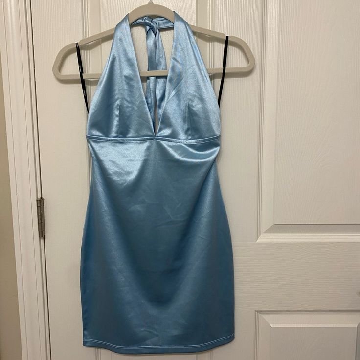 - New With Tags - Fits An Xs Or S Blue Mini Dress For Summer Homecoming, Blue Mini Dress For Going Out In Spring, Blue Spring Dress For Going Out, Spring Going-out Blue Dress, Chic Blue Mini Dress For Homecoming, White Bachelorette Dress, Red Sequin Mini Dress, Pink Tunic Dress, Pink Skater Dress