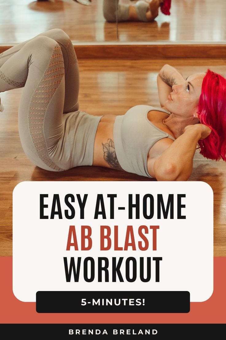 a woman with red hair is doing an ab blast workout on the floor in front of her