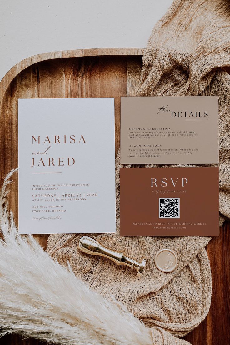 wedding stationery on a wooden tray with fur