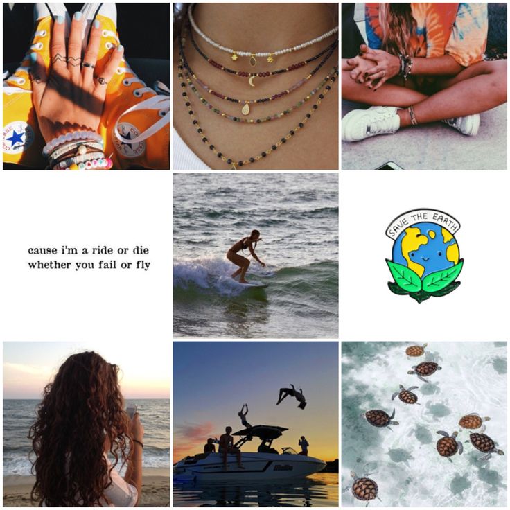 a collage of pictures with people and animals on the beach, including turtle necklaces