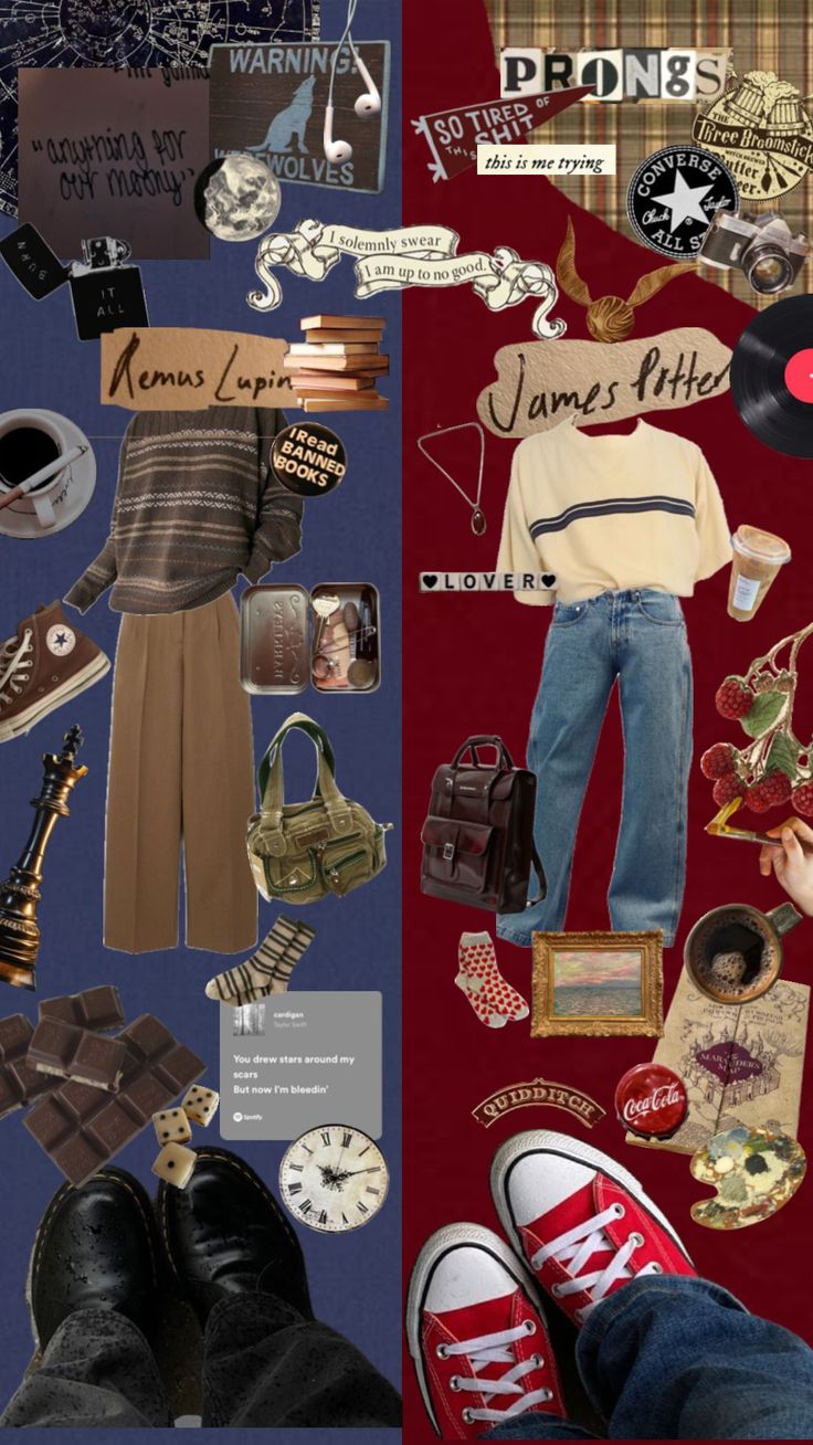 a collage of various items that include shoes, clothing and other things to be seen