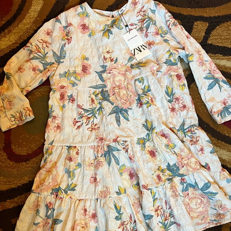 Brand New Spring Daywear Dress With Ruffle Hem, Zara Spring Sundress With Ruffles, Zara Ruffled Sundress For Spring, Casual Floral Long Sleeve Dress With Ruffle Hem, Casual Long Sleeve Floral Dress With Ruffle Hem, Casual Floral Dress With Ruffle Hem, Casual Floral Dress With Ruffle Hem For Daywear, Zara Mini Dress With Ruffle Hem For Spring, Zara Midi Dress For Spring Brunch