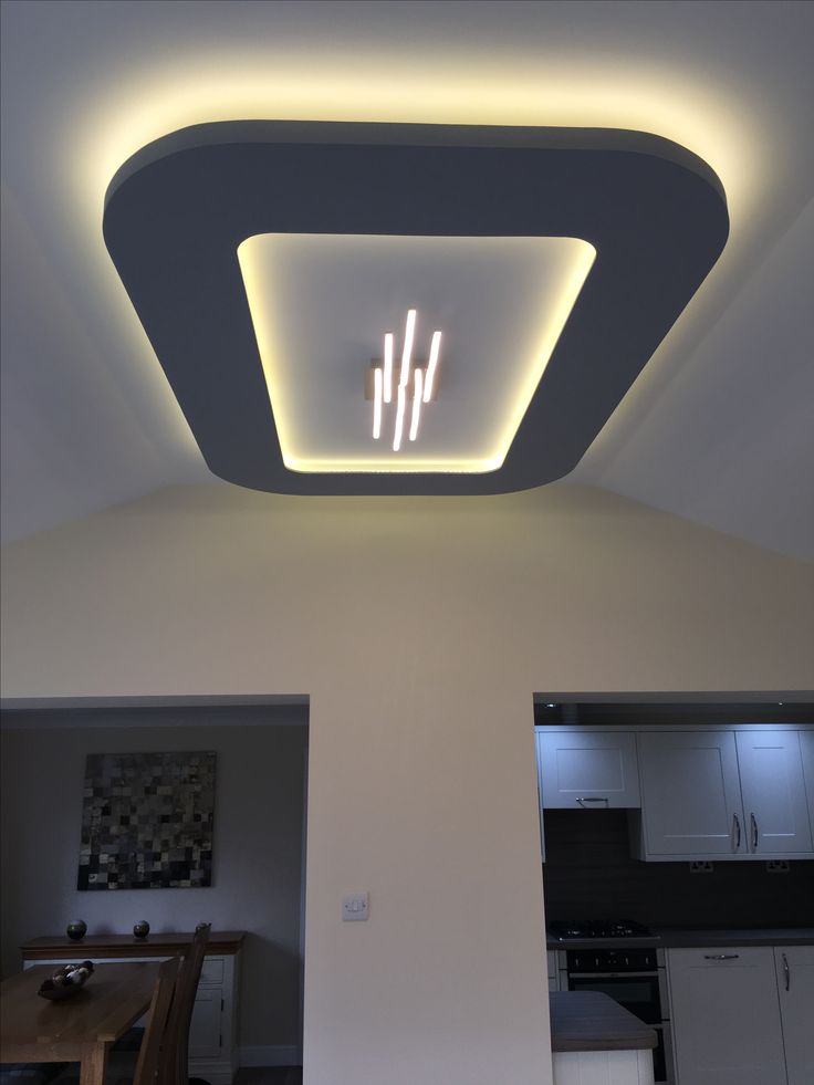 the ceiling light is on in this modern kitchen