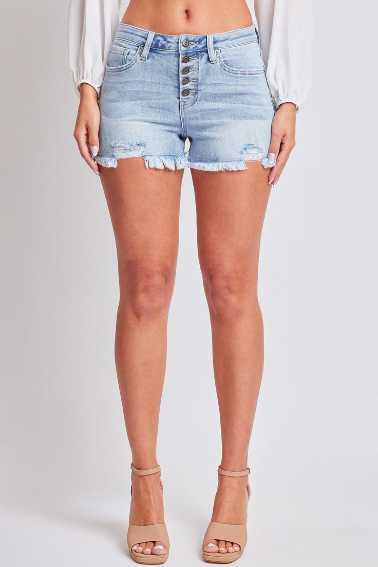 Medium Wash Shorts With Frayed Hem, Medium Wash Bottoms With Frayed Hem In Short Length, Medium Wash Short Bottoms With Frayed Hem, Medium Wash Jean Shorts With Frayed Hem, Short Length Bottoms With Frayed Hem In Medium Wash, Summer Mid-rise Jean Shorts With Frayed Hem, Mid-rise Medium Wash Shorts With Frayed Hem, Mid-rise Light Wash Shorts With Frayed Hem, Mid-rise Jean Shorts With Frayed Hem