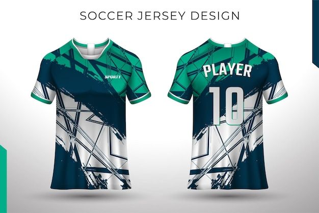 the soccer jersey is designed to look like it has been worn in different colors and sizes