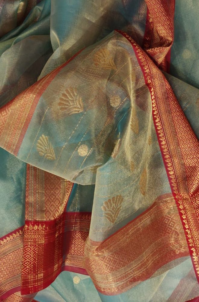 Chanderi Tissue Saree, Blue Chanderi Saree, Pista Saree, Kasavu Saree, Tissue Silk Saree, Chanderi Sarees, Indian Bridal Sarees, New Saree Designs, Chanderi Saree