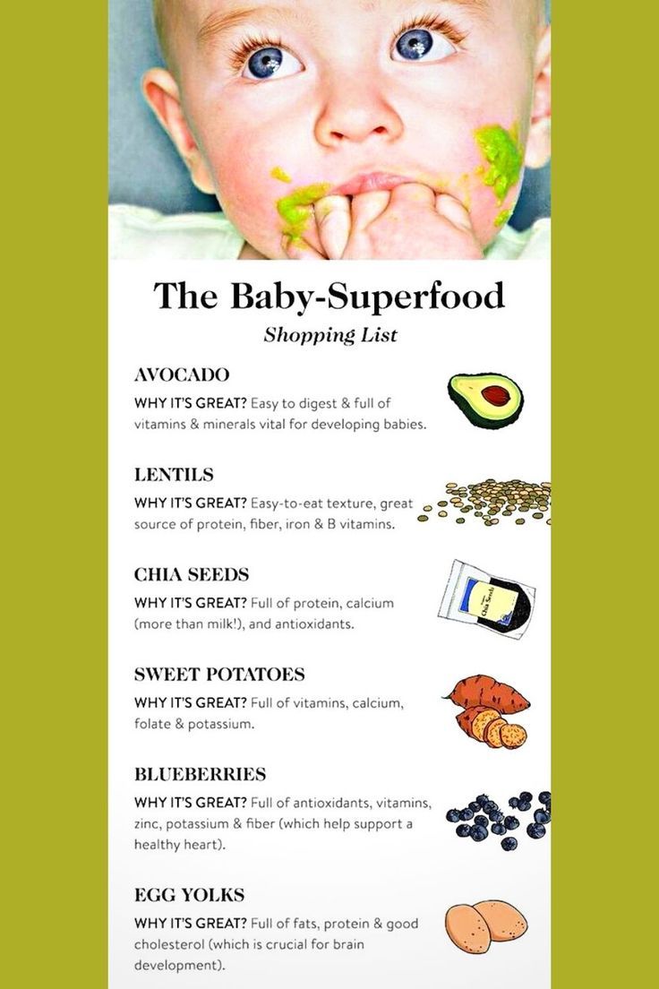 the baby - superfood shopping list is shown with an image of a baby eating food